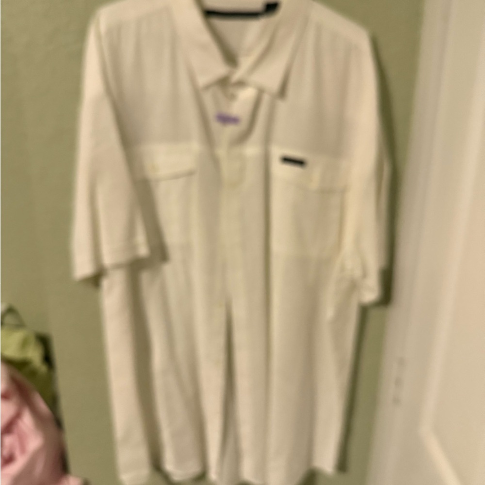 White Short Sleeve Button-Up Shirt